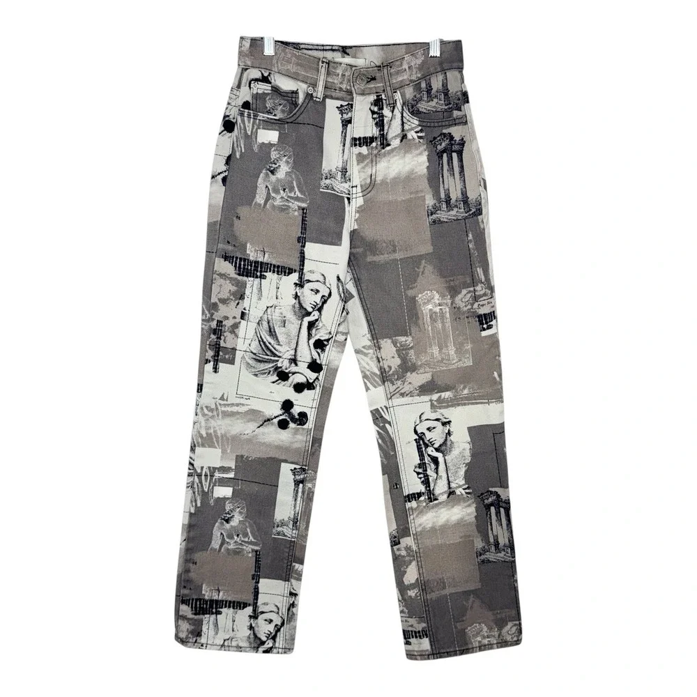 UO BDG High Waisted‎ Cowboy Jean Graphic Print straight leg Y2K retro Size 26